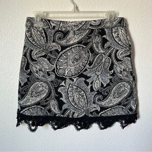 Topshop Paisley Black Fringe Mini Skirt